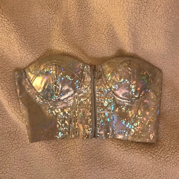 Zip Front Holographic Cropped Bustier - Picture 2 of 4